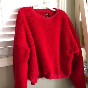 red sherpa cropped crewneck